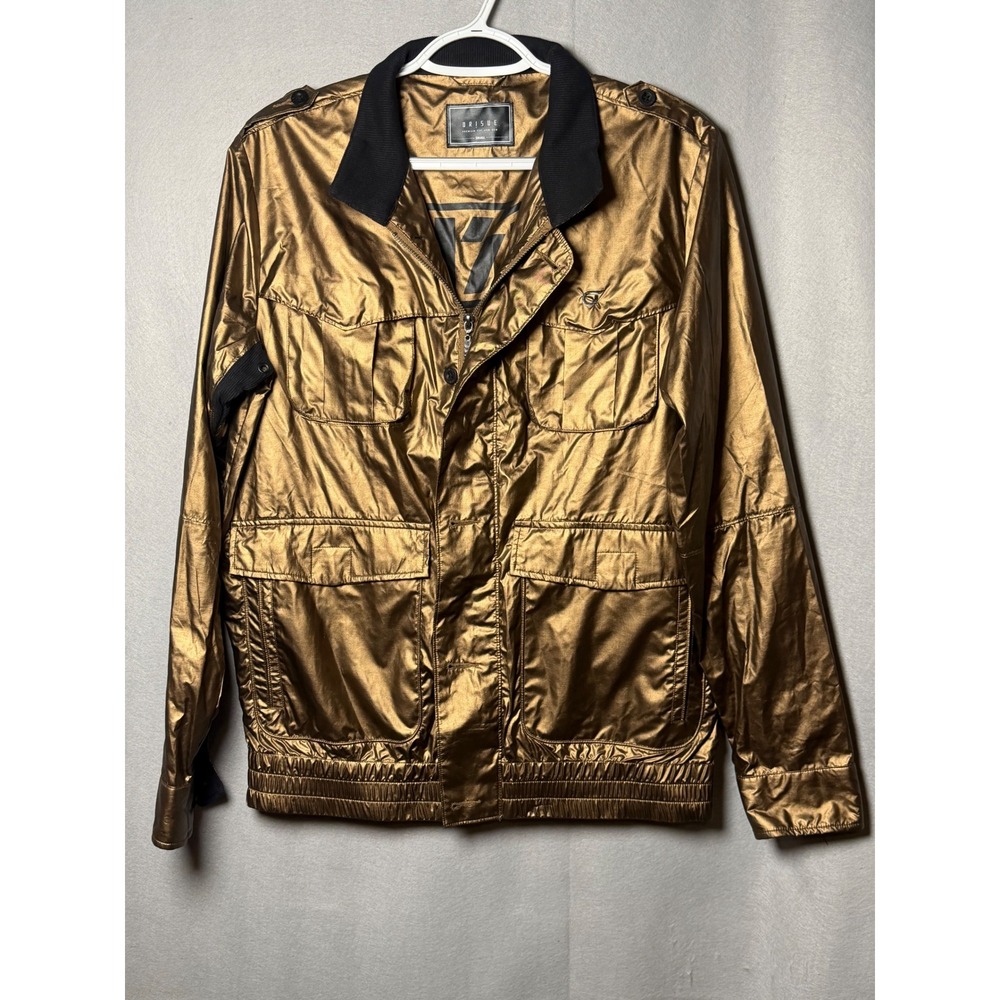 Orisue Mens Metallic Bronze Gold Field Jacket Full Zip Utility Streetwear Small